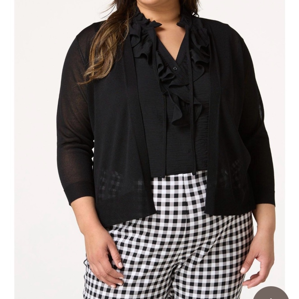 Cato 22/24W Women's Black Solid Sheer 3/4 Sleeve Cardigan Sweater